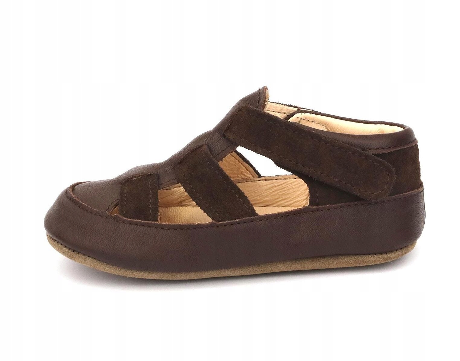 Kapcie barefoot OBEX Choco dziecięce rozmiar 31 skórzane czekoladowe rzepy