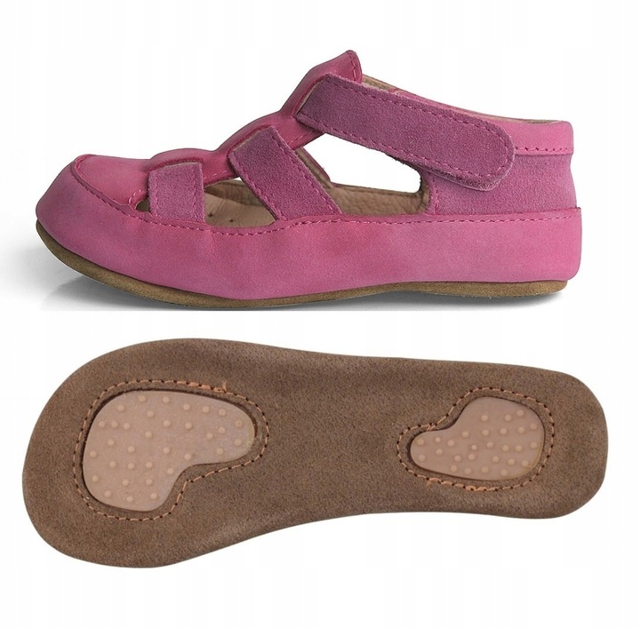 Kapcie dziecięce Drimes OBEX rozmiar 25 barefoot skórzane różowe fuksja