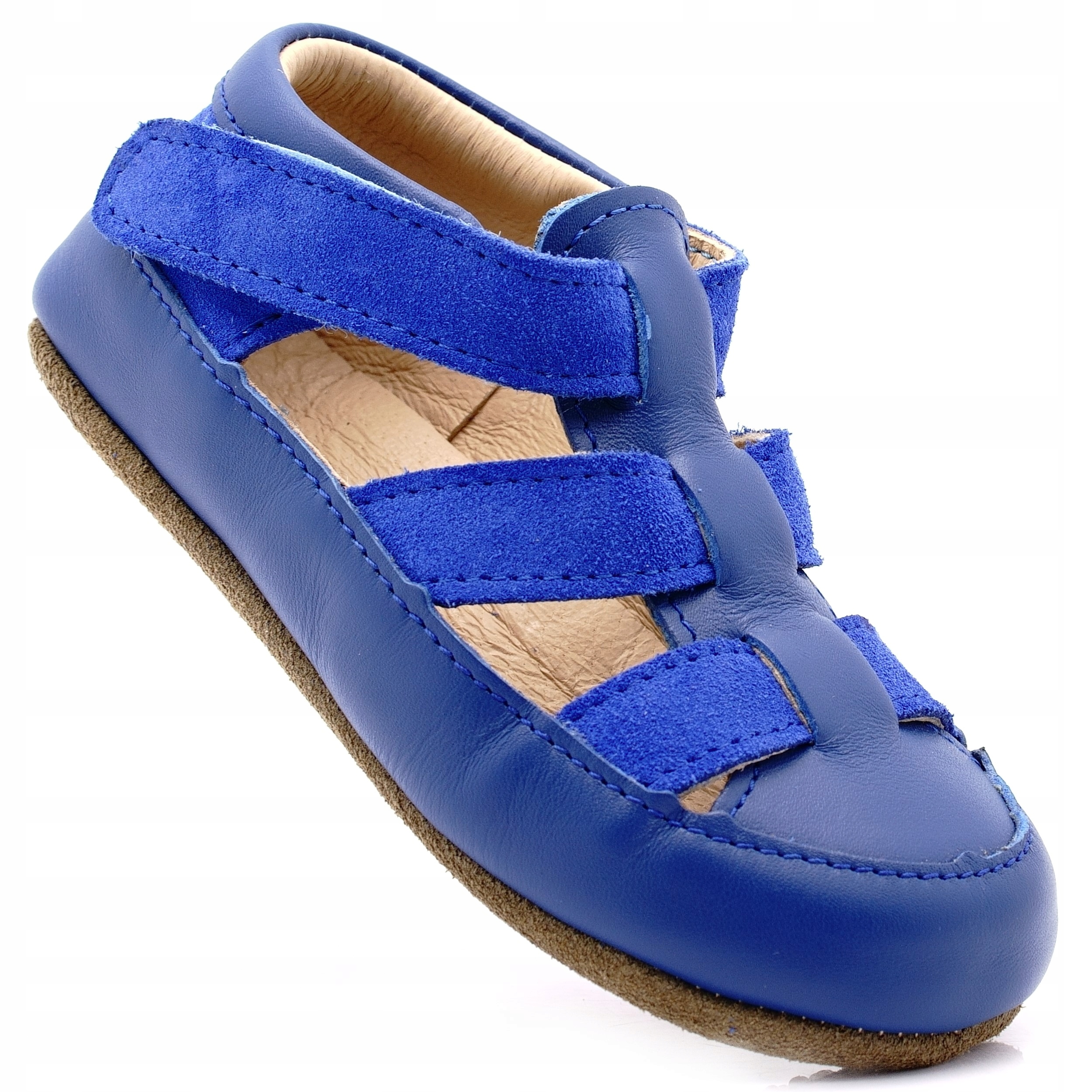Kapcie dziecięce Tara OBEX rozmiar 30 skórzane barefoot niebieskie