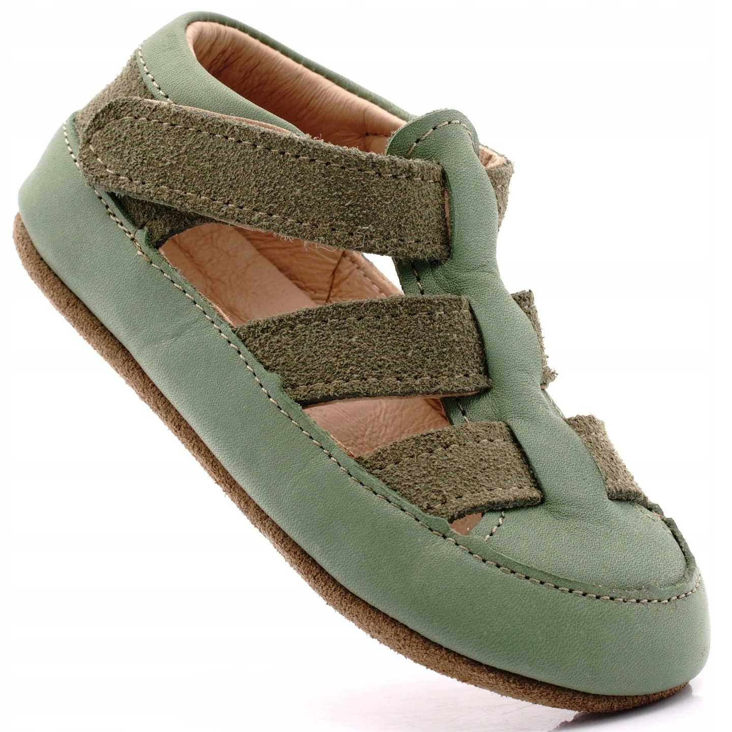 Kapcie dziecięce Kast OBEX rozmiar 32 skórzane barefoot khaki zielony